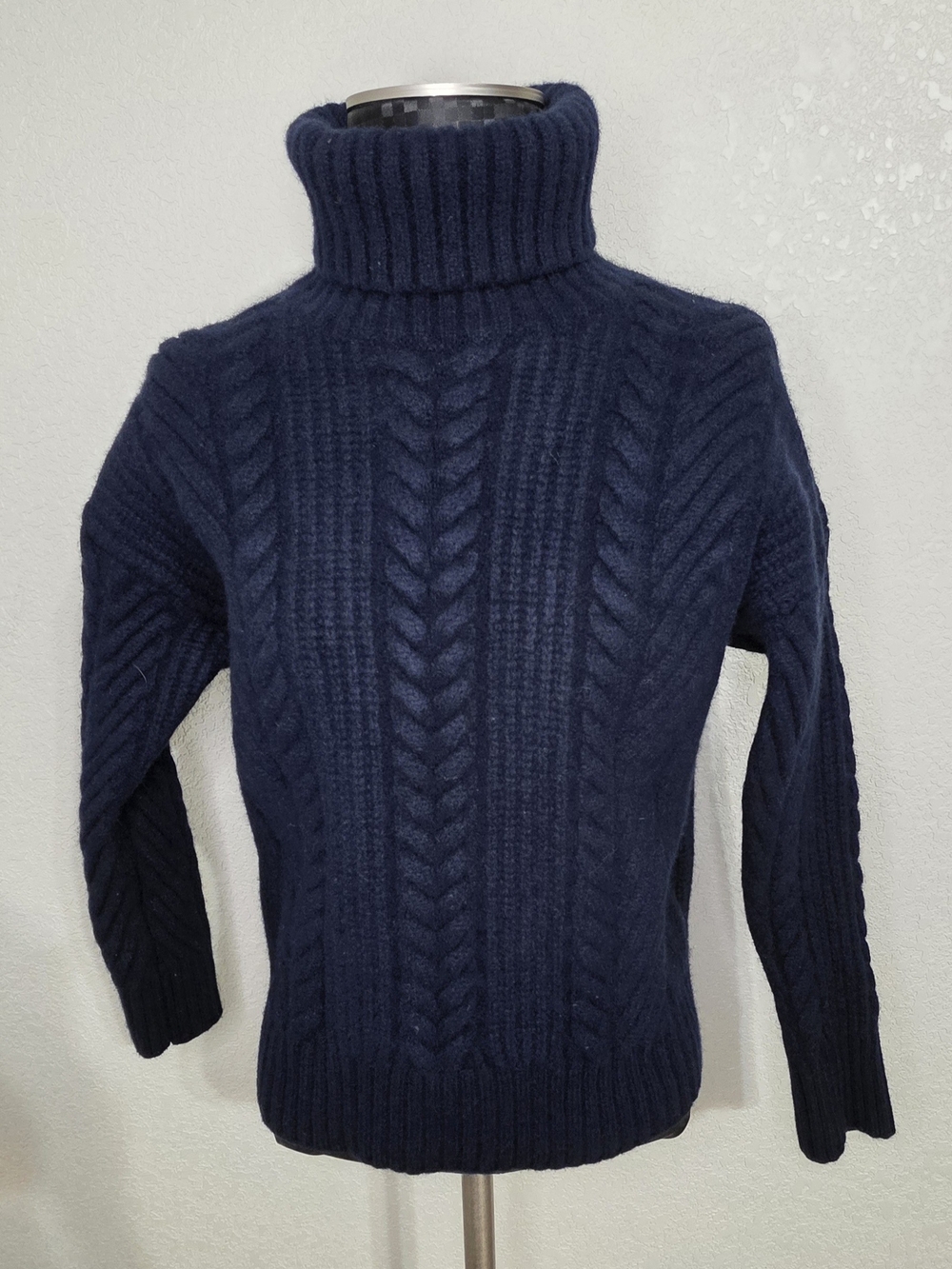Hugo Boss Navy Cable Turtleneck Sweater